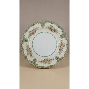 Meito MEI1230 Dinner Plate Hand Painted Floral Green Gold Trim 9 7/8” c.1930s